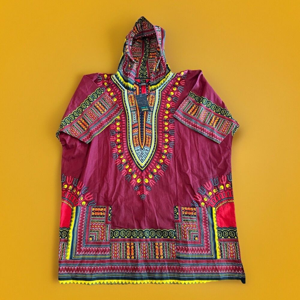 Tia Dashiki Hooded Tribal Design Shirt New With Tags “This Is Africa”  One Size